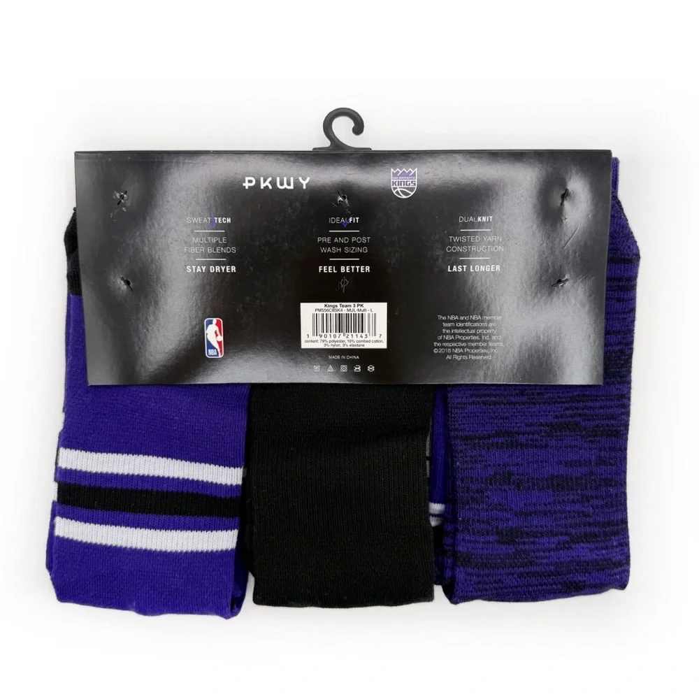 Sacramento Kings Mens Crew Socks NBA Basketball Purple Black Gray Fan Gear Gift